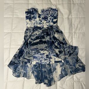 French Connection Navy and White Abstract Strapless Dress